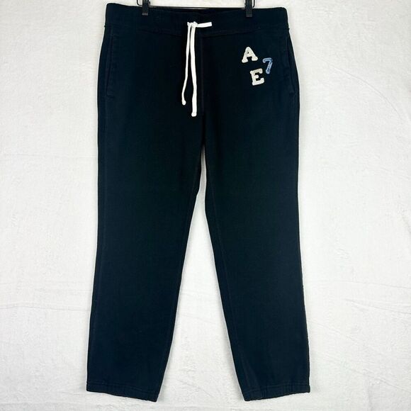American Eagle Vintage Y2K Joggers Men's Size Medium Black Drawstring Pockets - Picture 1 of 6